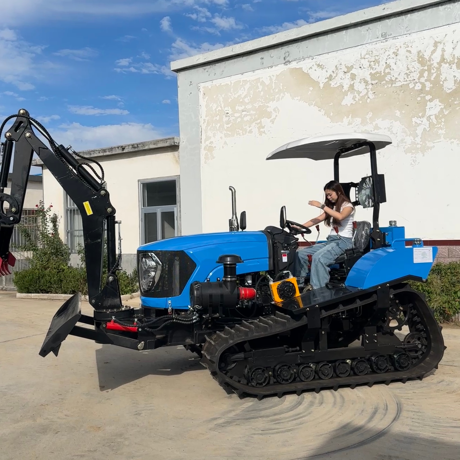 100 HP Heavy-Duty Crawler Tractor — with Backhoe & Dozer Blade
